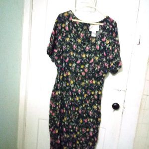 ERIKA II Black Floral Scoop Neck Short Sleeve Dress Size 2X